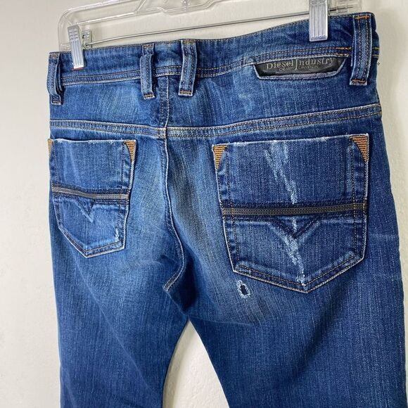 (28 Short) Diesel Men’s Safado Dark Wash Distressed Patched Jeans - Picture 5 of 9